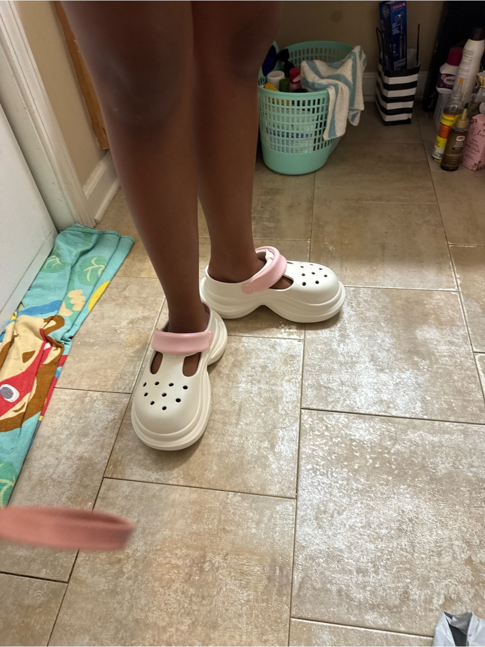 Kids Cream and Pink Clog-Style Sandals